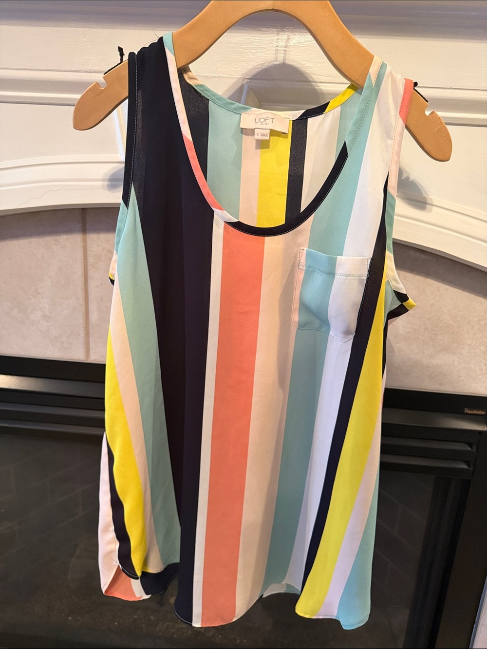 LOFT Striped Sleeveless Tank — Coral, Aqua, Yellow & Navy